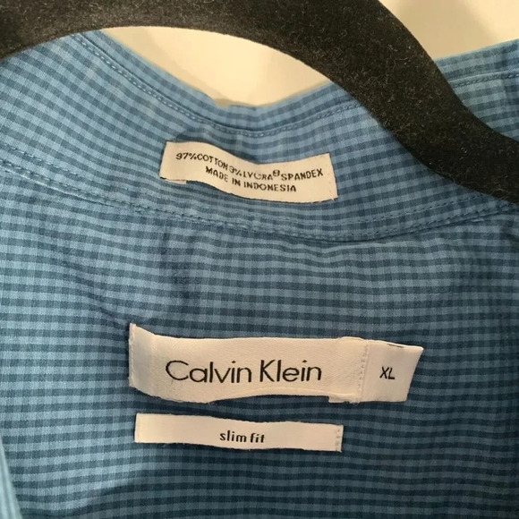 Calvin Klein Dress Shirt Men's XL Blue Plaid Button Down Long Sleeve - Picture 2 of 8